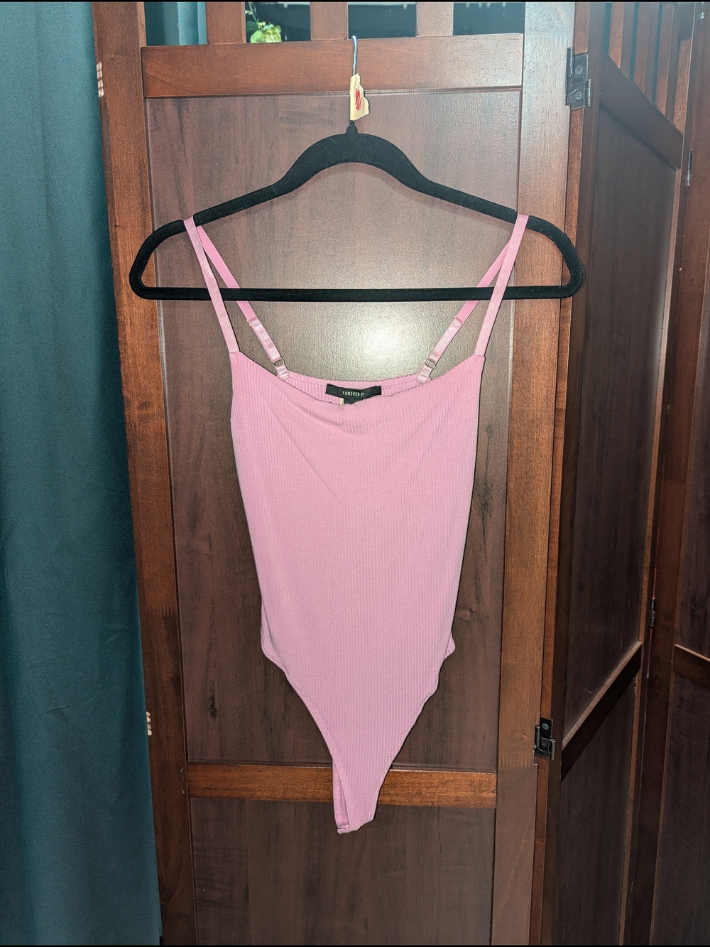 Forever 21 Pink Ribbed Tank Bodysuit with Adjustable Straps
